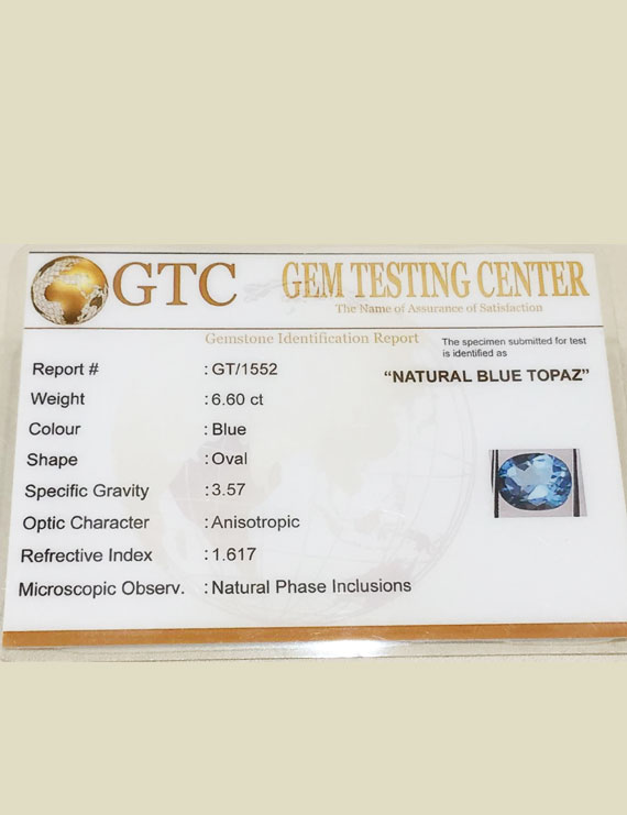 7.33 Ratti (6.60 ct) Natural Blue Topaz